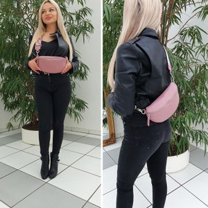 Sac à bandoulière en cuir pour femmes avec ceinture à motifs, sac crossbody large sangle, sac banane élégant en cuir pour femmes, cadeau pour maman image 10