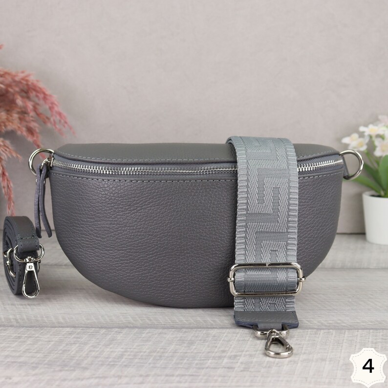 Crossbody Tasche Dunkelgrau für Frauen, Umhängetasche mit Breitem Gurt, Bauchtasche Leder Damen, Gürteltasche aus Leder, Geschenk für sie Dunkelgrau-4