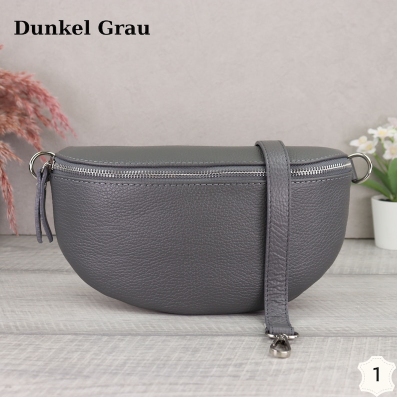 Crossbody Tasche Dunkelgrau für Frauen, Umhängetasche mit Breitem Gurt, Bauchtasche Leder Damen, Gürteltasche aus Leder, Geschenk für sie Kein Zweiter Gurt-1