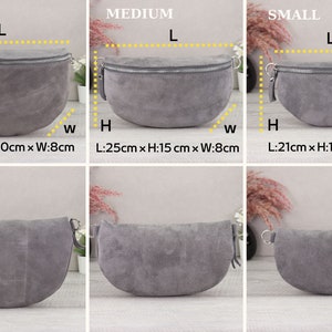 Suede Bag Grey with Patterned Straps, Suede Leather Fanny Pack for Women, Crossbody Bag Suede, Leather Shoulder Bag image 2