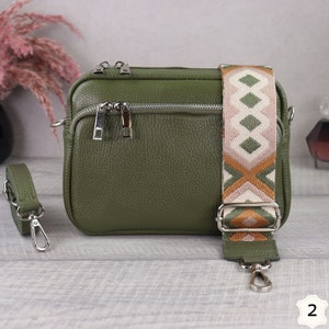 Khaki Leather Crossbody Bag with Wide Strap, Leather Shoulder Bag, Bum Bag and Patterned Belt, Belt Bag for Women, Everyday Bag Khaki-2