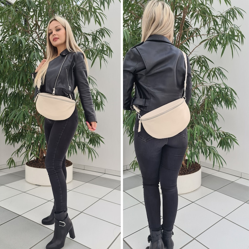 Crossbody Bag Leder mit Ledergürtel und Gemusterter Gürtel, Geschenk zum Muttertag, Leder Umhängetasche, Bauchtasche Leder für Damen Bild 10