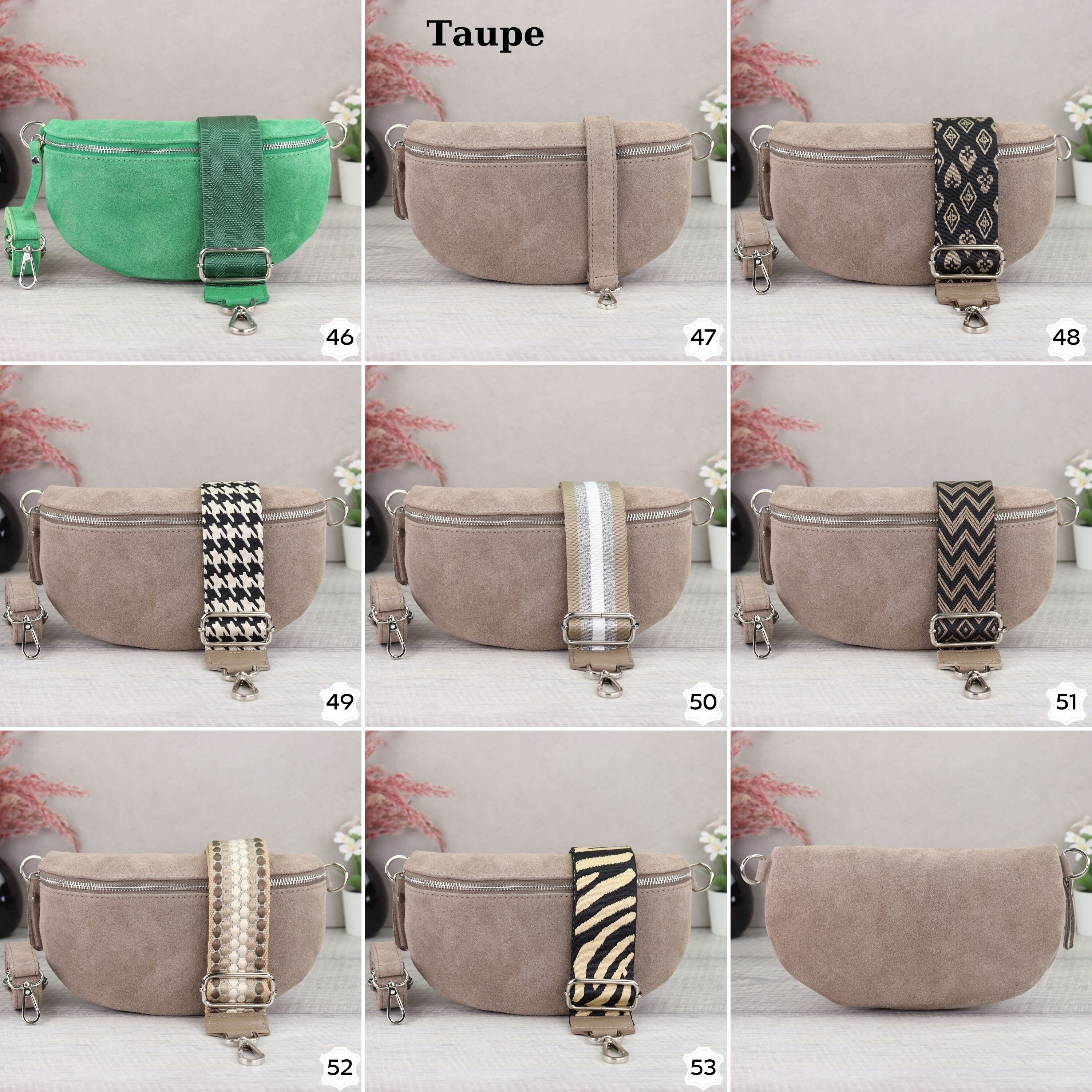BRISE Marsupio Donna AFIA In Pelle Scamosciata Fatta A Mano - Made In Italy, 3 Scomparti, Tracolla In Pelle + 4 Cinghie Fantasia Opzionali, Cognac