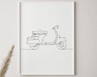 Minimalist vintage Vespa scooter Line Art. Line art digital download