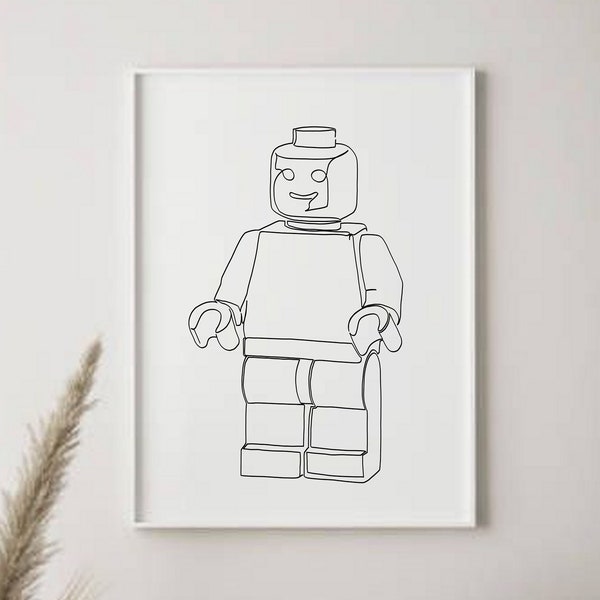 Building block character in minimalist line art style, game art for kids, retro gaming, character old game