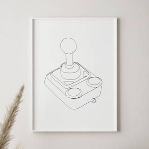 Minimalist art poster retro gamer joystick, line art game best gift, continuous drawing console control