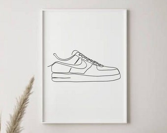 Minimalist Nike Air Force sneaker Line Art. Digital Download, Simple Shoe Print. Room decoration