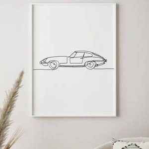 Jaguar E-type minimalist poster - vintage car illustration - Line art Drawings - luxury collector&#39;s cars - Digital print