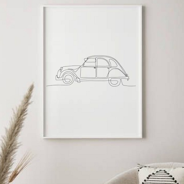 Minimaliste Citroën 2CV car, Line Art , Téléchargement numérique, Impression de voiture, Croquis simple, Décoration minimaliste, Imprimable