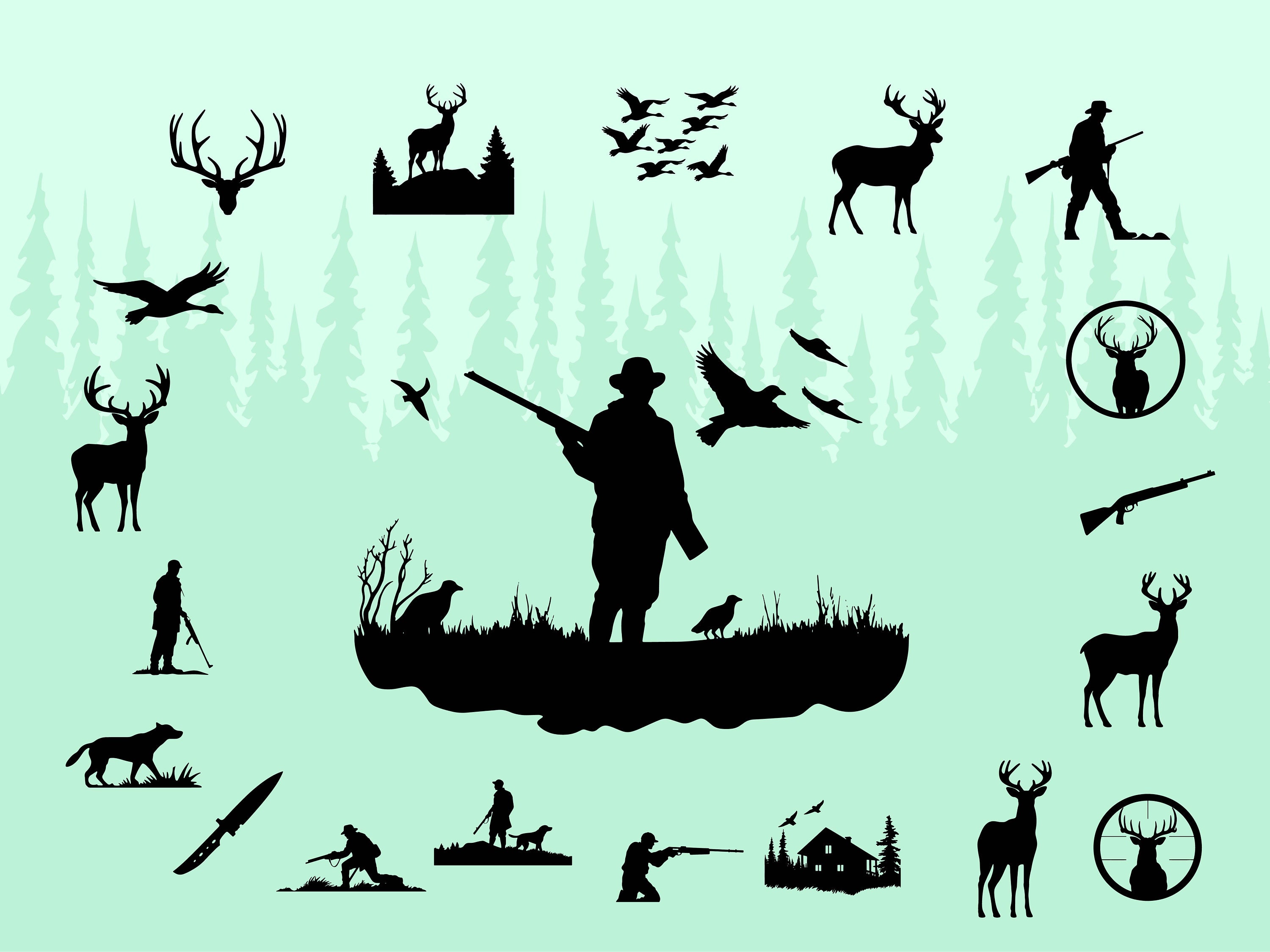 Hunting Card Background Deer Hunting Svg, Hunting Clipart, Hunting Svg, Bundle Set of 20, for ...