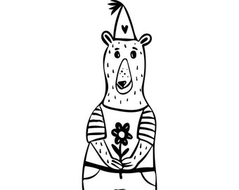 Ours anniversaire svg, jpg, png, fichier pdf silhouette cricut vecteur fichier traceur de découpe traçage fichier de tracé joyeux anniversaire anniversaire ours animal