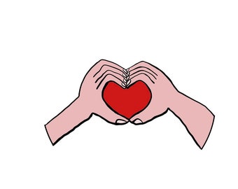 Fichier de tracé coeur dans les mains fichier svg, pdf, jpeg, png pour traceur de découpe Silhouette Cricut pour tracer