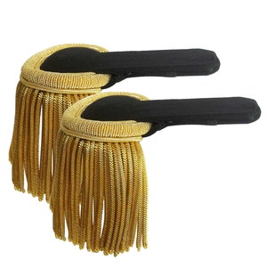 May include: Two gold and black military style shoulder boards with fringe.