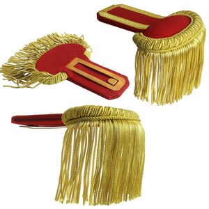 Gold Bullion Fringe Epaulette: Embroidered Tassel Shoulder Board RED BULLION