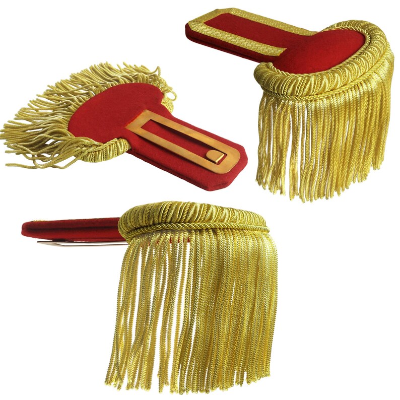 Gold Bullion Fringe Epaulette: Embroidered Tassel Shoulder Board RED BULLION