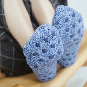 Crochet Socks Winter Warm Slipper Ankle Socks Women Thick Fleece Bed Socks Non-slip Socks Floor Thick Boat Socks Women Men Unisex Solid