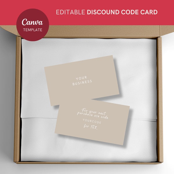 Editable Discount Code Card // minimal discount card template, printable DIY discount code template, business branding