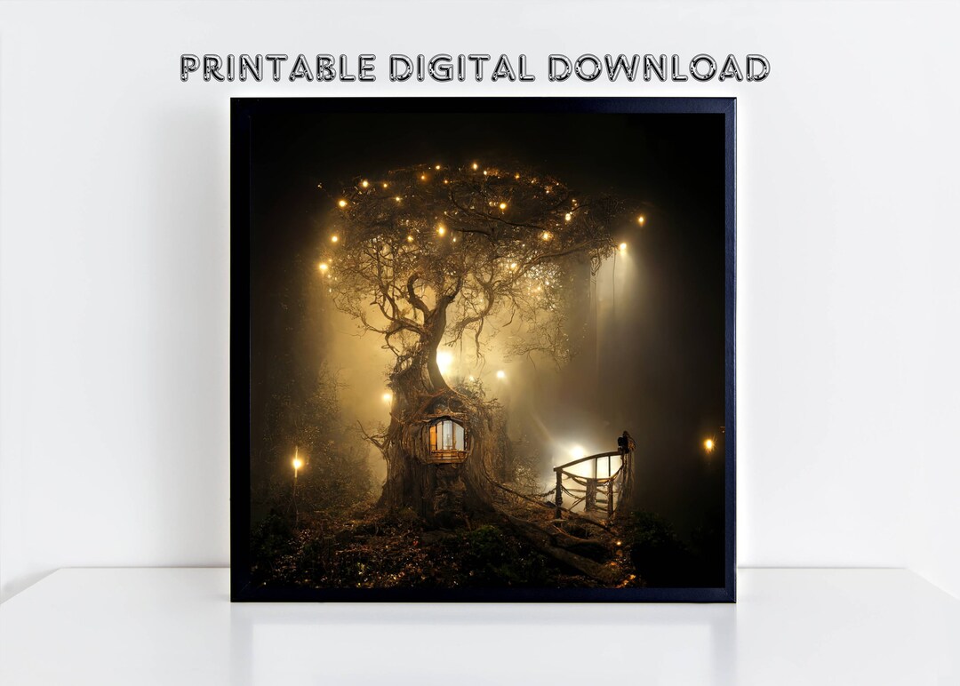 Mystical Treehouse Portal Instant Download, Digital Printable Wall Art