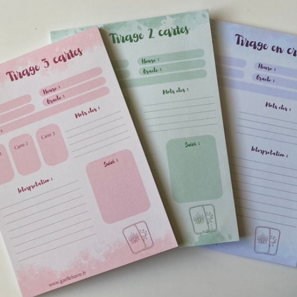 Lot de 3 blocs notes Tirage de cartes