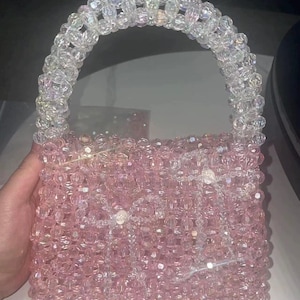 Sac perlé rose layette - Porte-monnaie en perles de cristal fait main, esthétique pastel, fourre-tout Kawaii Y2K