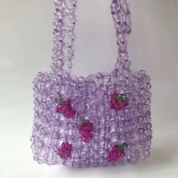 Purple Grape Beaded Bag – Handmade Beaded Purse Kawaii Fruit Bag 