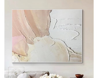 Large Beige Wall Art White Abstract Painting Original Texture Art Beige Abstract Painting Cream Wall Art Pink Oil Painting Neutral Painting