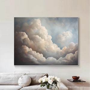 Large Cloud Abstract Painting Cloudy Sky Painting White Cloud Wall Art Beige Textured Art Minimalist Cloud Painting Original Cloud Wall Art