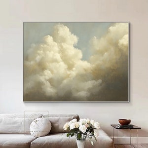 White Cloud Oil Painting Large Cloud Wall Art Original Cloudy Sky Painting White Cloud Abstract Painting Beige Sky Painting Cloud Canvas Art