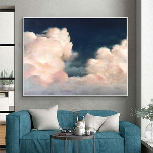 Original Cloud Wall Art White Cloud Painting Large Cloudy Sky Painting White Cloud Abstract Painting Blue Sky Painting Cloud Canvas Wall Art
