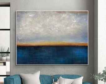 Large Abstract Painting on Canvas Seascape Abstract Art Blue Abstract Painting Ocean Abstract Art  Sea Horizon Painting Minimalism Wall Art
