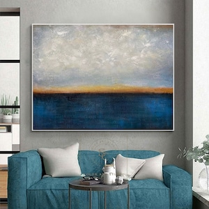 Large Abstract Painting on Canvas Seascape Abstract Art Blue Abstract Painting Ocean Abstract Art  Sea Horizon Painting Minimalism Wall Art