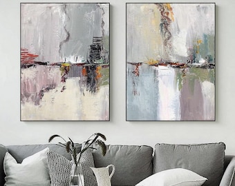 Set of 2 Paintings Beige Abstract Painting Large Minimalism Painting Original Painting on Canvas Modern Abstract Art Beige Wall Painting