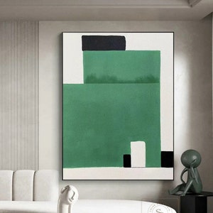 Art abstrait vert, peinture texturée verte, peinture minimaliste verte, art mural vert émeraude, peinture abstraite sur toile, art mural wabi-sabi
