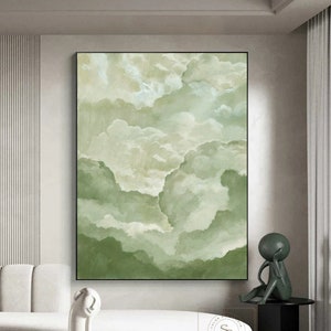 Green Abstract Painting Green Canvas Wall Art Large Cloud Wall Art Cloudy Sky Painting Original Cloud Abstract Painting Modern Wall Painting