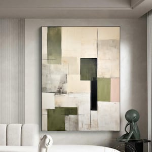 Green Minimalist Wall Art Beige Canvas Painting Green Abstract Art Large Beige Wall Art Wabi-Sabi Wall Art Original Green Textured Art