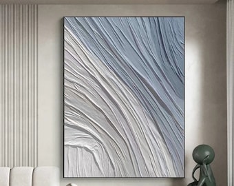 Blue Minimalist Painting Blue Texture Canvas Art Large White Wall Art Blue Abstract Art White Abstract Painting Modern White Textured Art