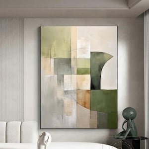Green Abstract Painting Green Minimalist Painting Beige Wall Art Green Abstract Painting on Canvas Beige Abstract Art Modern Geometric Art