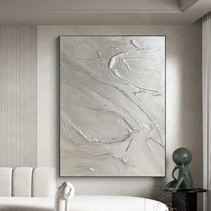 Silver Abstract Painting Silver Textured Art Silver Wall Painting Silver Minimalist Wall Art Silver 3D Texture Painting Silver Canvas Art