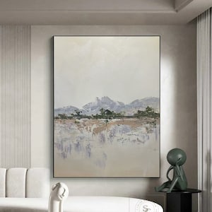 Beige Abstract Painting Beige Texture Art Beige Minimalist Wall Art Green Abstract Painting Landscape Painting on Canvas Wabi-Sabi Wall Art