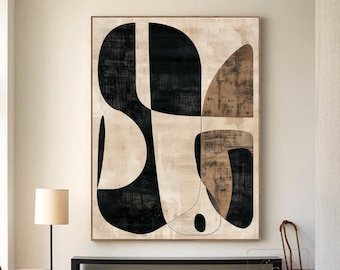 Schwarz Beige Abstrakte Malerei Beige Wand Kunst Minimalistische Wandkunst Große Strukturgemälde Braune Abstrakte Kunst Braune Wandkunst Wabi-Sabi Wandkunst
