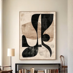 Large Beige Wall Art Original Black Abstract Painting Beige Minimalist Painting Boho Wall Art Beige Canvas Painting Brown Abstract Painting