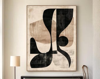 Large Beige Wall Art Original Black Abstract Painting Beige Minimalist Painting Boho Wall Art Beige Canvas Painting Brown Abstract Painting