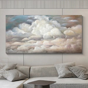 Large Cloud Abstract Painting Cloudy Sky Wall Art White Cloud Canvas Art Original Cloud Wall Art Large Texture Painting Brown Abstract Art