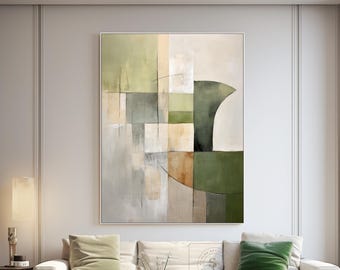 Green Minimalist Painting Beige Wall Art Green Abstract Painting Green Abstract Painting on Canvas Beige Abstract Art Modern Geometric Art