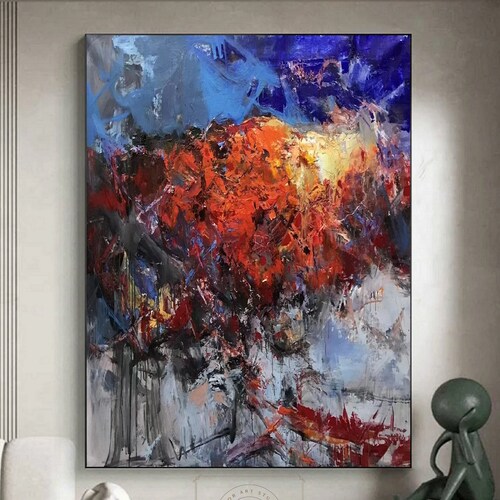 Large orange shops abstract painting large texture abstract painting original abstract painting blue painting gray painting large wall canvas art