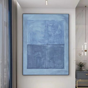 Blue Minimalist Painting Large Blue Wall Art Blue Abstract Art Blue Abstract Painting on Canvas Wabi-Sabi Wall Art Geometric Oil Painting