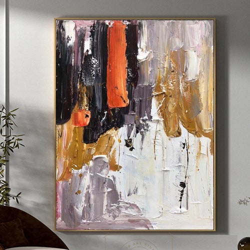 Large gold abstract shops painting white abstract painting orange texture abstract painting black abstract painting minimalist abstract painting