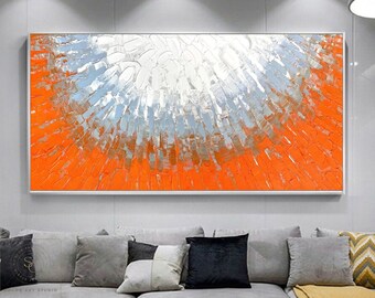 Large Orange Wall Art Orange Abstract Painting White Texture Art Orange Minimalist Painting Modern Texture Painting Orange Wall Painting