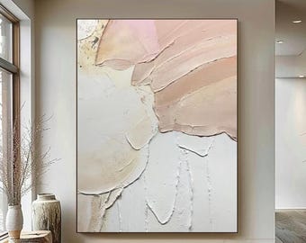 Original Beige Abstract Painting White Minimalist Wall Art 3D Texture Art Earth Tone Painting Large Beige Canvas Art White Abstract Painting