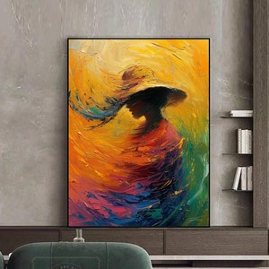 Beautiful Woman Wall Art Orange Abstract Painting Large Figure Wall Art Lady Abstract Painting Colorful Textured Art Colorful Wall Painting